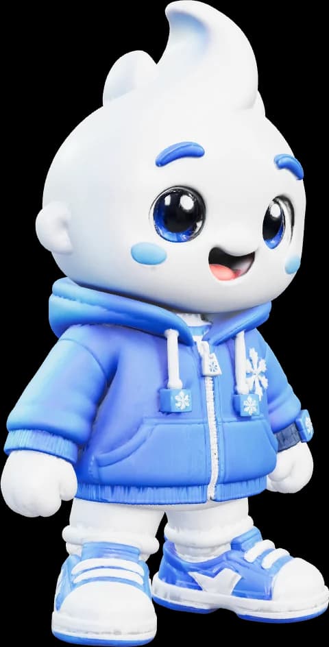 The Snowbie mascot beside the Snowbie app